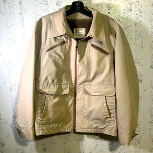 Mens Vintage London Fog Jacket Zip Out Fur Lining Size 44 Reg Tan Khaki
